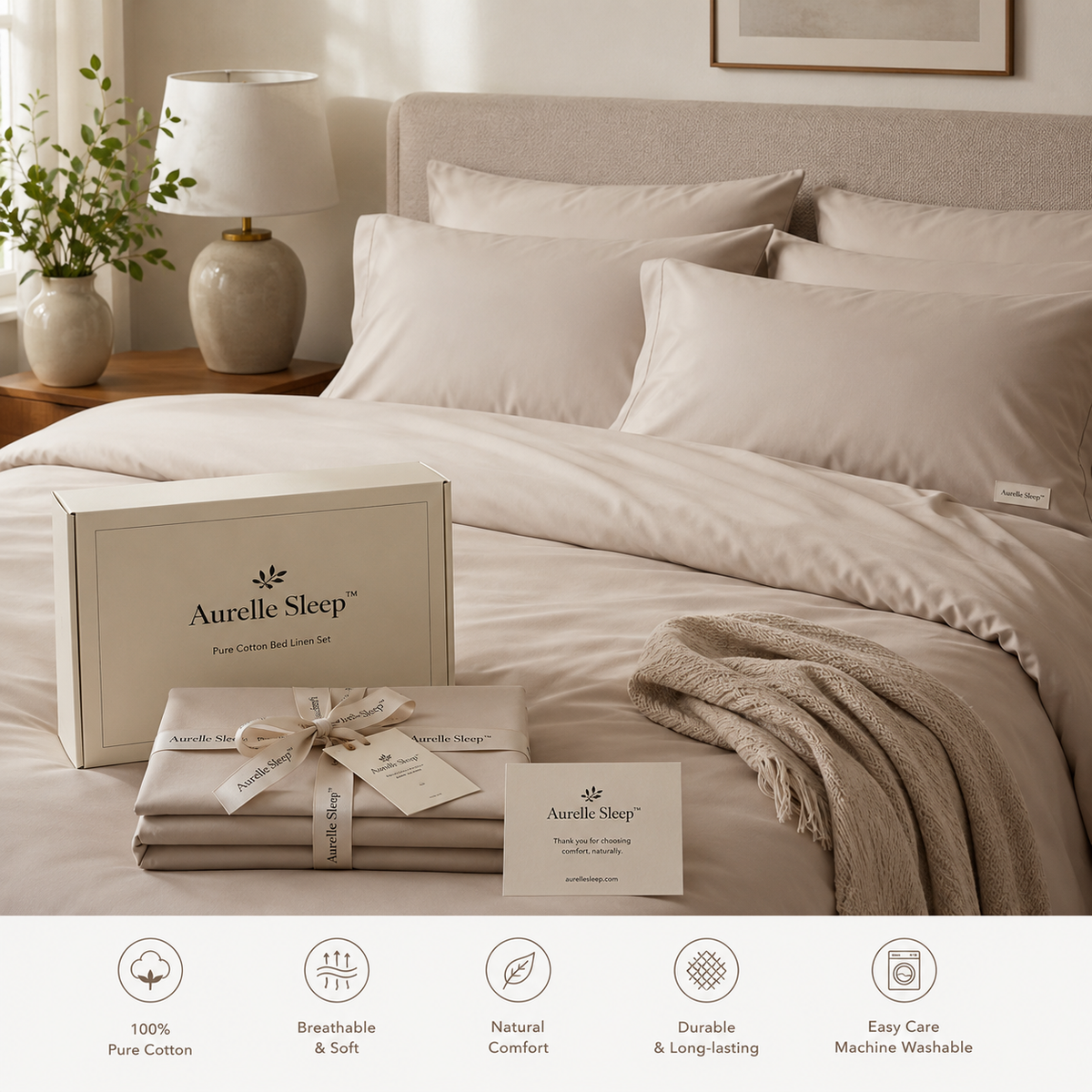 Aurelle Sleep™ Pure Cotton Bed Linen Set