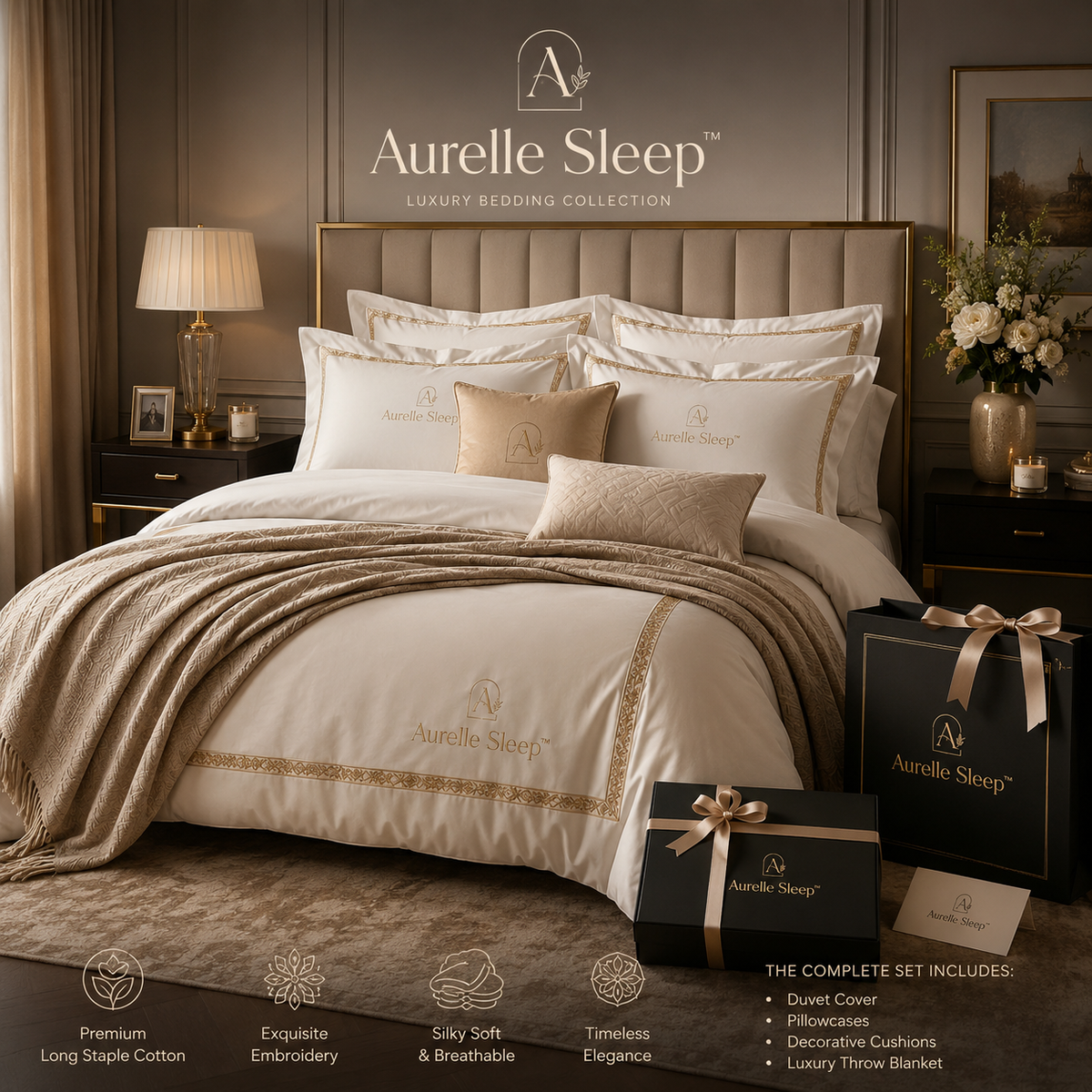 Aurelle Sleep™ Luxury Embroidered Bedding Collection